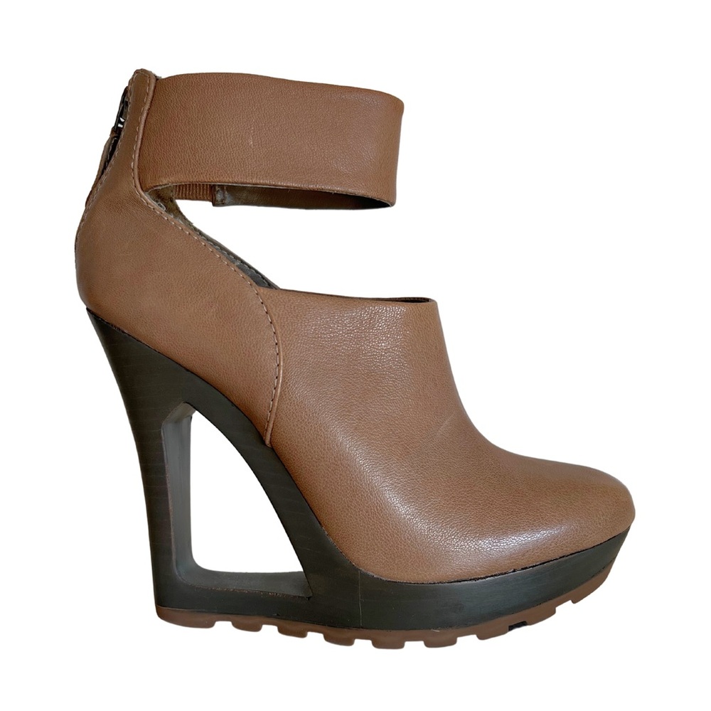 BCBGMaxAzria Runway Leather Cut-out Wedge Booties